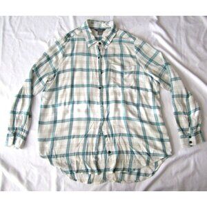 Women's Natural Reflection Plaid Rayon Roll Up Long Sleeve Shirt Sz L (WB212)
